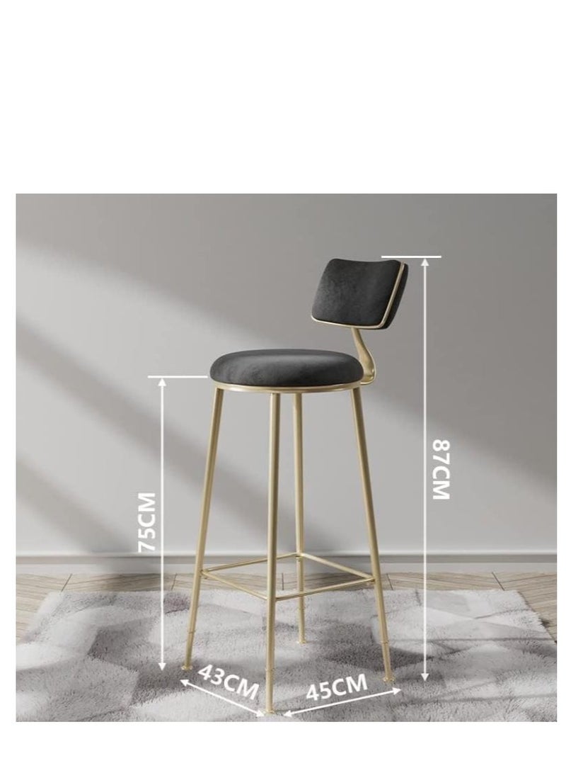 Golden Bar Stool,Bar Chair,2Pcs High Bar Chair with Metal Frame ,Chair Footrest High Stool with Backs, Metal Legs Heavy Duty Barstools with High Upholstered，for Kitchen, Restaurant,Coffee (Black)  - Image 2