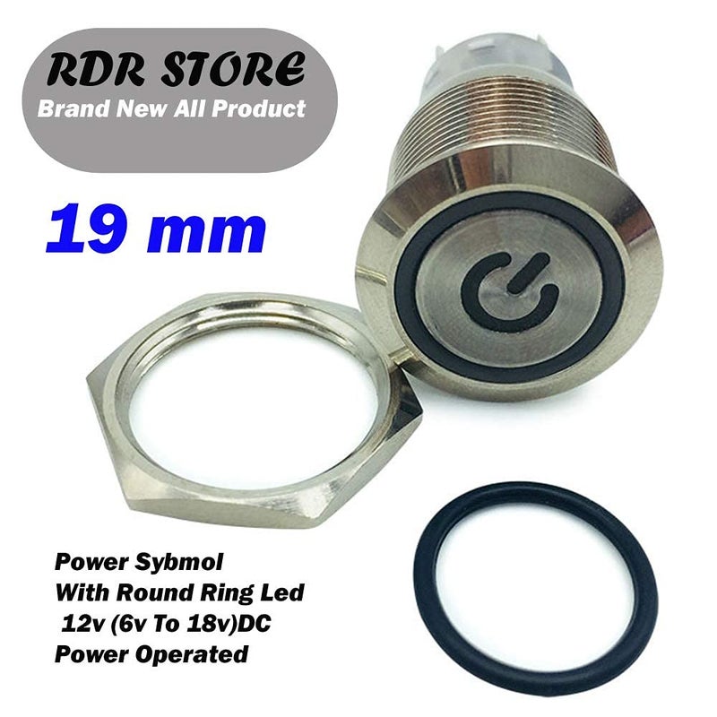 RDR زر ضغط من الفولاذ المقاوم للصدأ بحجم كبير نوع تشغيل/إيقاف (19 مم، أبيض_رمز الطاقة اللاتشينغ) - Image 2