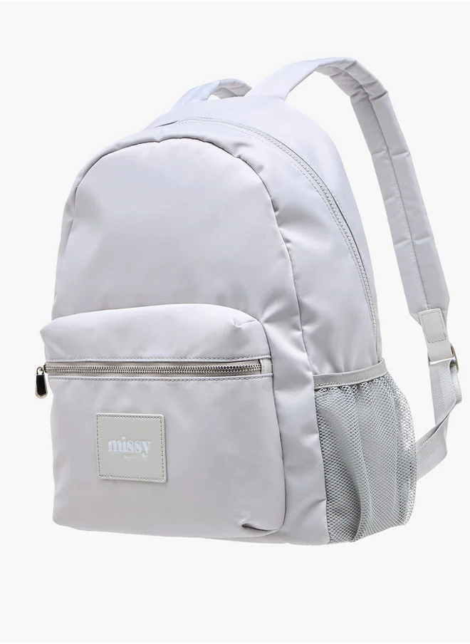MISSY Women's Logo Applique Backpack with Zip Closure and Adjustable Strap - 31x13x40 cm
