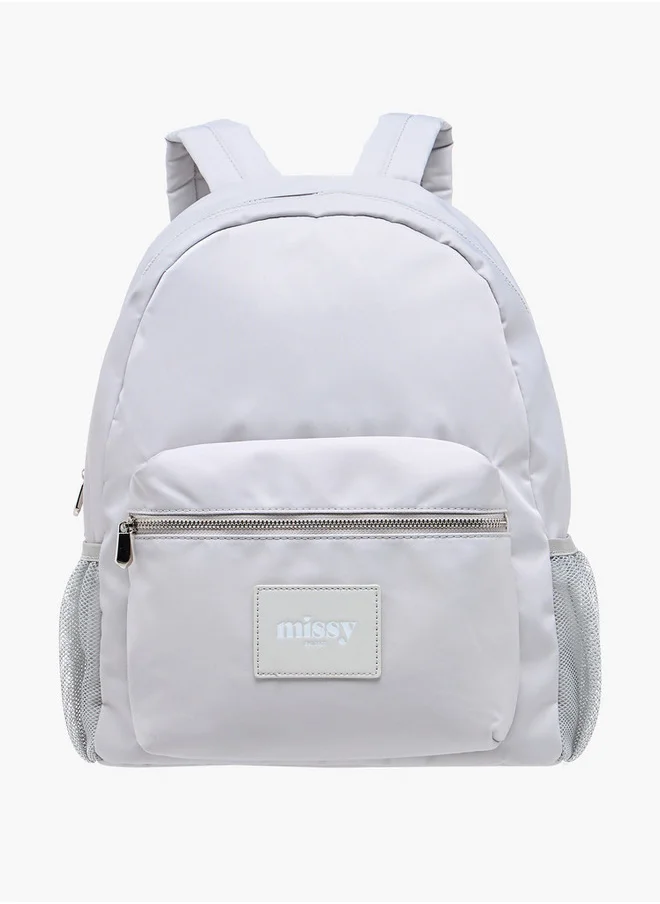 MISSY Women's Logo Applique Backpack with Zip Closure and Adjustable Strap - 31x13x40 cm