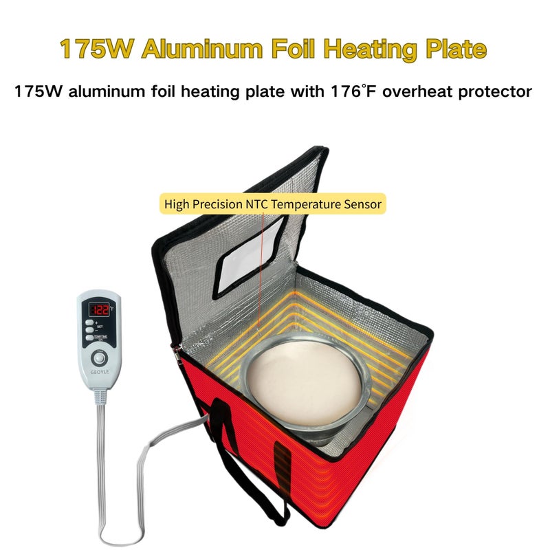 GEOYLE Foldable Proofing Box With Heater, 74l Large Bread Proofer with Temperature and Timer Controller, Zippered Sourdough Warmer for Bread, Pizza and Yoghurt Making,16.5 * 16.5 * 16.5in - Image 3
