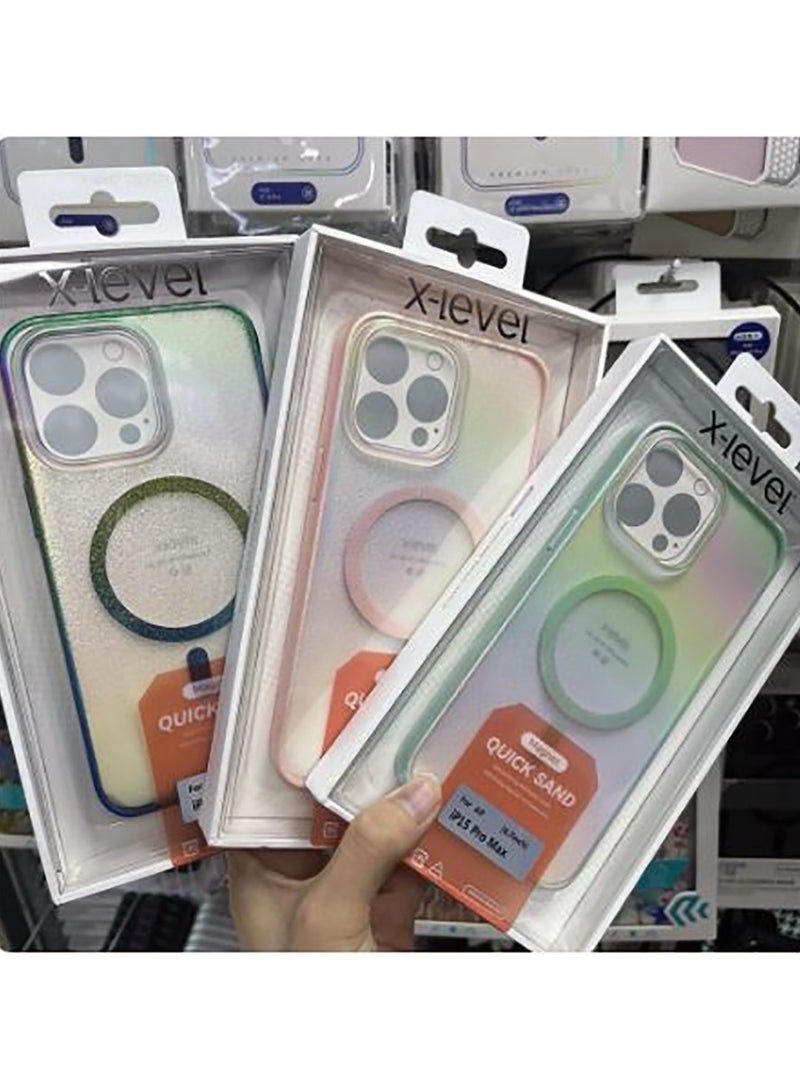 X-level جراب X-level لهاتف iPhone 15 Pro Max الفاخر سريع الرمل باللون الليزري - أخضر - Image 2