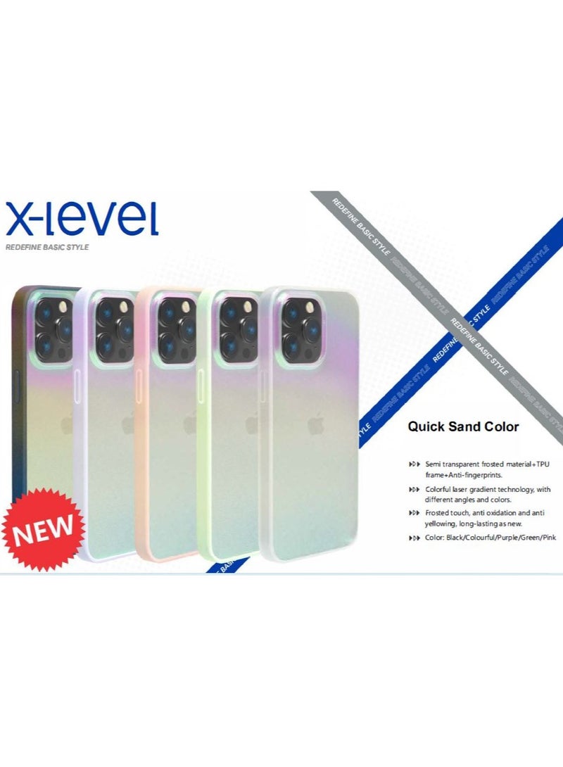 X-level جراب X-level لهاتف iPhone 15 Pro Max الفاخر سريع الرمل باللون الليزري - أخضر - Image 3
