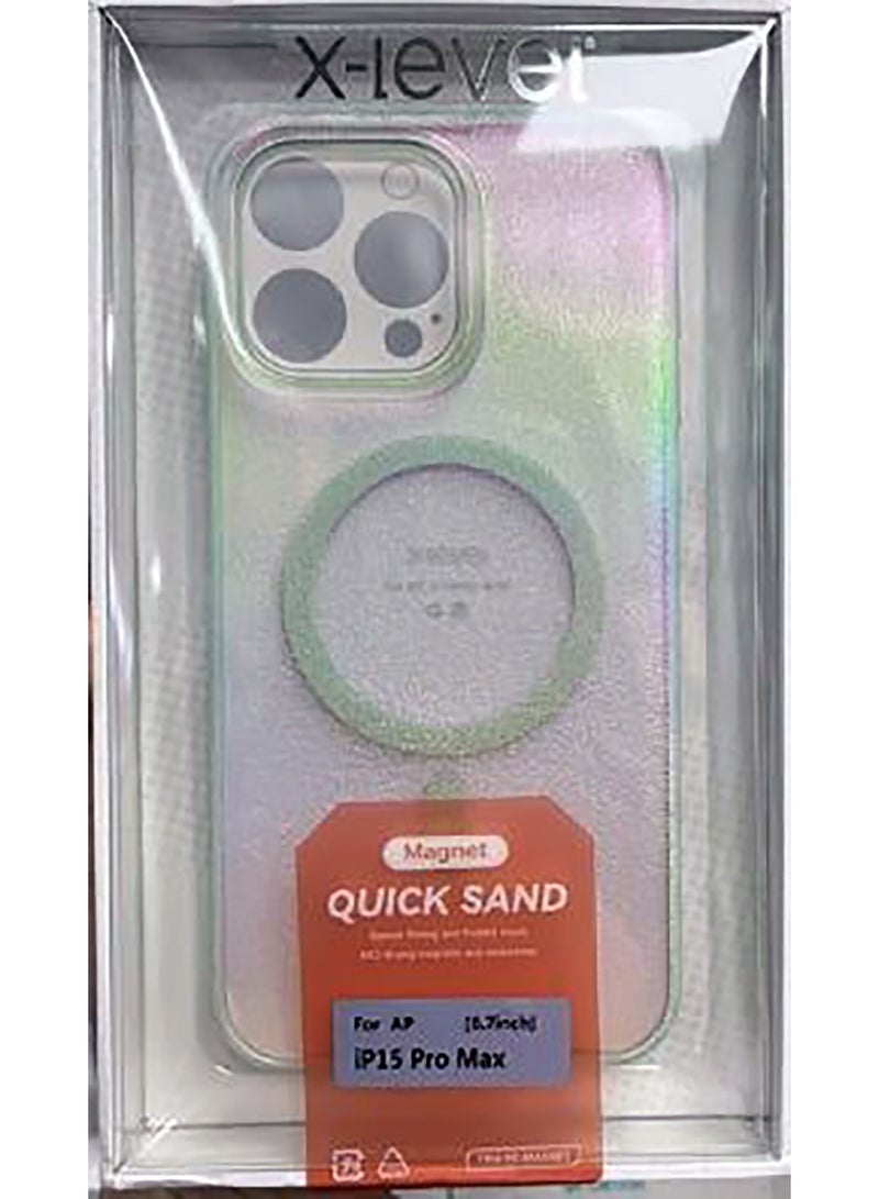 X-level جراب X-level لهاتف iPhone 15 Pro Max الفاخر سريع الرمل باللون الليزري - أخضر - Image 1