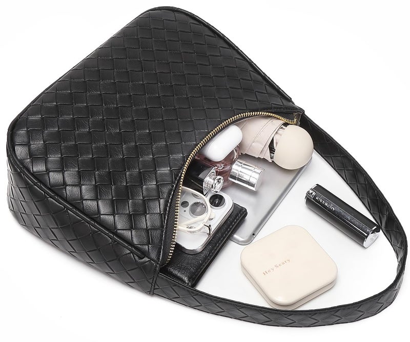 CYHTWSDJ Shoulder Bags for Women, Cute Hobo Tote Handbag Mini Clutch Purse with Zipper Closure (BZ black) - Image 5
