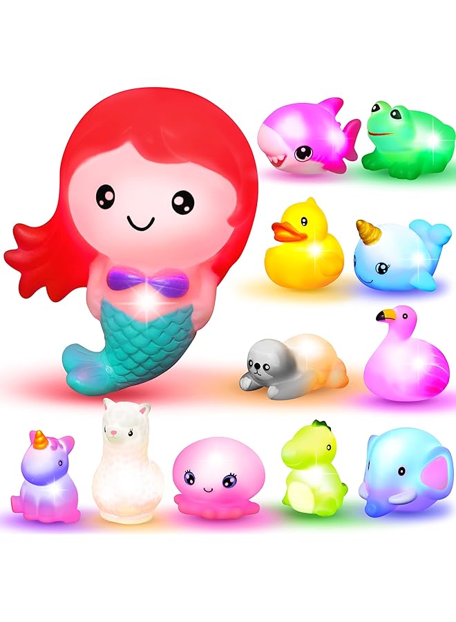 JOYIN 12Pcs 2.5'' Light Up Bath Toys Kids Toddler Flashing Colorful Led Light Bathtub Toys Baby Bathtime Floating Toys Infant Boy Girl Shower Toys For Birthday Swimming Pool Party - Image 1