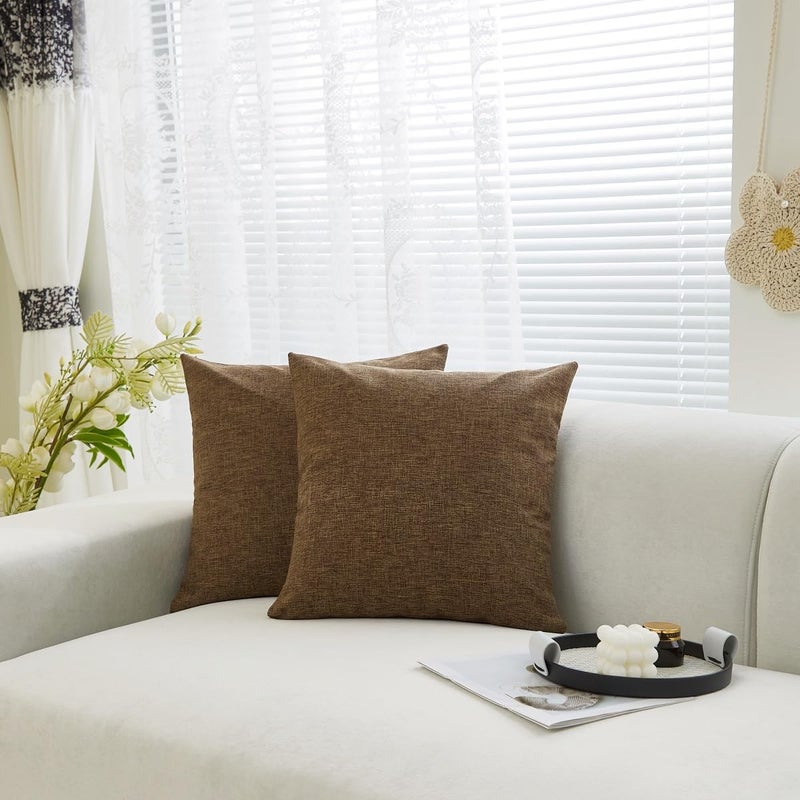 Sunday Praise Linen Decorative Throw Pillow Covers Classical Square Solid Color Pillow Cases,18x18 Inches Cushion Covers for Sofa Couch Bed&Car,Pack of 2 (Coffee) - Image 2