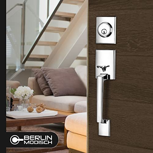 Berlin Modisch Single Cylinder HandleSet with Lever Door Handle (for Entrance and Front Door) Reversible for Right and Left Handed and a Single Cylinder deadbolt Handle Set Polished Chrome Finish - Image 3