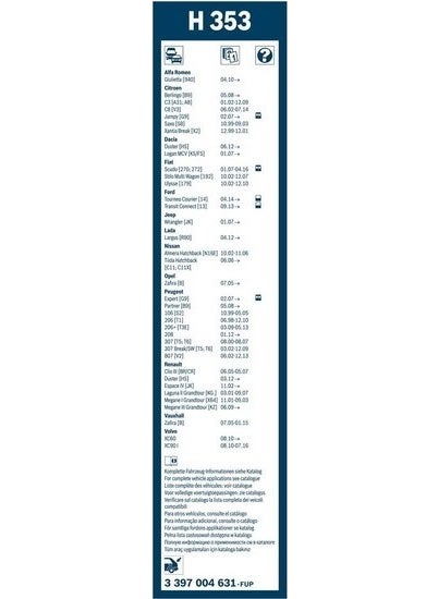 BOSCH Rear Window Wiper - [350 mm] Peugeot 206+ (2009 - 2013) [T3] H353  - Image 2