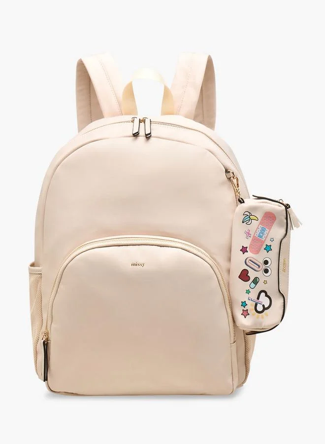 Solid School Backpack With Adjustable Straps And Detachable Pencil Pouch - 28X16X36 Cm