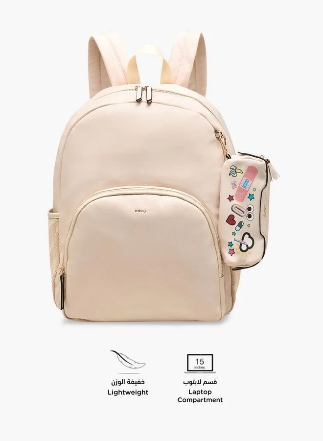 Missy  Solid School Backpack With Adjustable Straps And Detachable Pencil Pouch - 28X16X36 Cm for Women | Best Price UAE