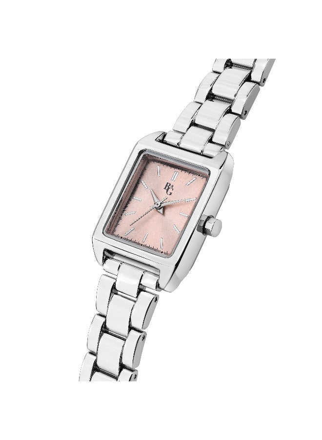 B&G Women's Pink Rectangular Analog Dial with Silver Stainless Steel Band Watch - 31mm - R3853324502 - Image 2