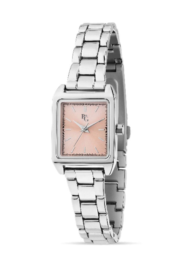 B&G Women's Pink Rectangular Analog Dial with Silver Stainless Steel Band Watch - 31mm - R3853324502 - Image 1