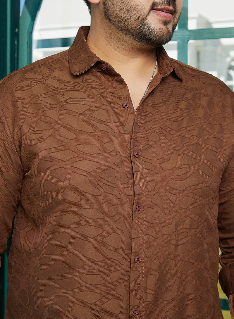 Instafab Plus Instafab Plus Men's Camel Brown Abstract-Edge Shirt For Casual Wear | Spread Collar | Long Cuffed Sleeves | Button Closure | Plus Size Shirt Crafted With Comfort Fit For Everyday Wear