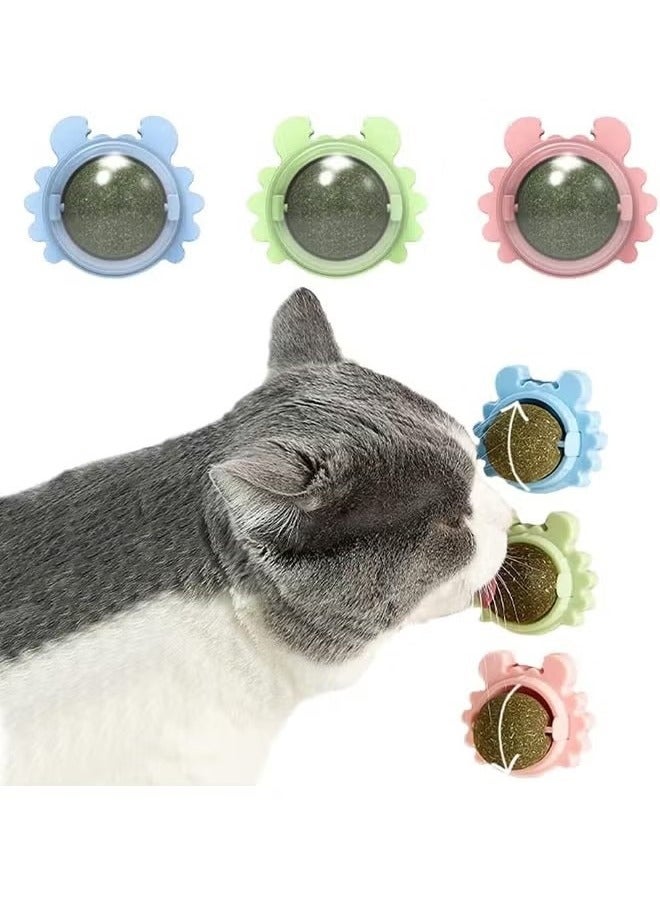 3-Piece Catnip Wall Balls, Edible Cat Licking Toy, Cat Chew Toy, Teeth Cleaning Cat Bite Toy, Rotatable Indoor Cat Toy, Cat Energy Ball, Cat Wall Decoration (Blue, Green, Pink)  - Image 1