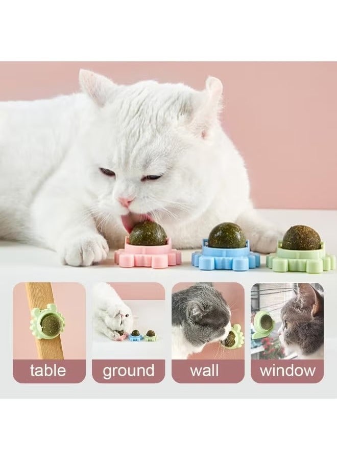 3-Piece Catnip Wall Balls, Edible Cat Licking Toy, Cat Chew Toy, Teeth Cleaning Cat Bite Toy, Rotatable Indoor Cat Toy, Cat Energy Ball, Cat Wall Decoration (Blue, Green, Pink)  - Image 3