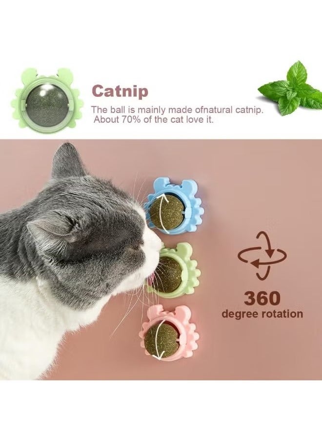 3-Piece Catnip Wall Balls, Edible Cat Licking Toy, Cat Chew Toy, Teeth Cleaning Cat Bite Toy, Rotatable Indoor Cat Toy, Cat Energy Ball, Cat Wall Decoration (Blue, Green, Pink)  - Image 4