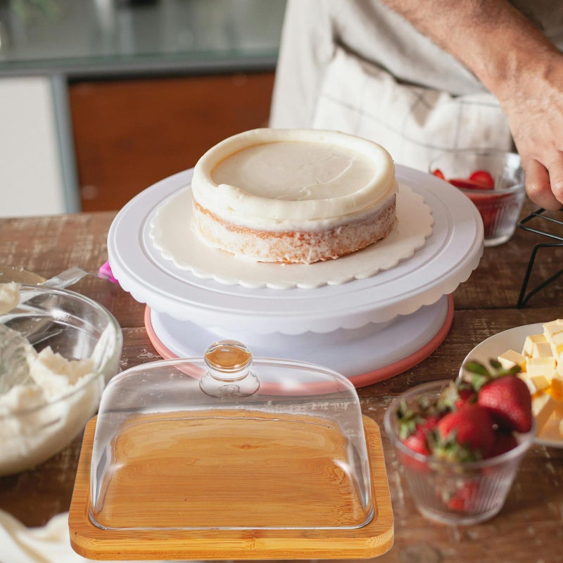 Wooden Butter Dish with Glass Dome Lid Butter Keeper and Mini Cake Plate - Image 5