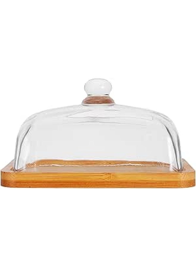 Wooden Butter Dish with Glass Dome Lid Butter Keeper and Mini Cake Plate - Image 1