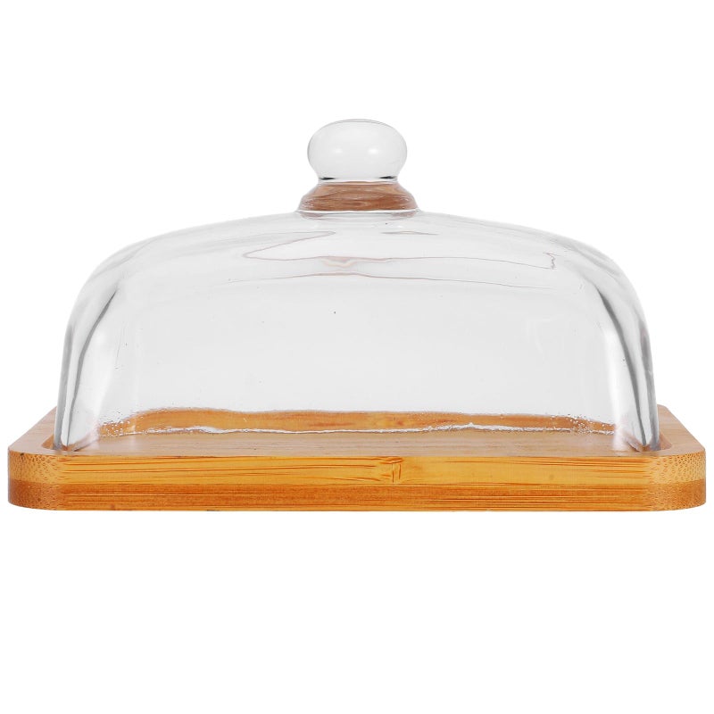 Wooden Butter Dish with Glass Dome Lid Butter Keeper and Mini Cake Plate - Image 2