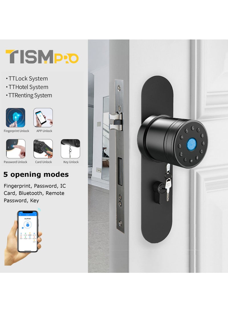 TISMpro - Smart Knob Door Lock  Fingerprint Lock / App Lock / Password Lock / Card Lock / Key Lock / Electronic Deadbolt Compatible with TTLock System Black - Image 1