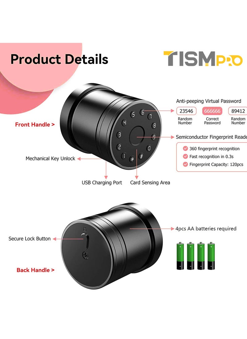 TISMpro - Smart Knob Door Lock  Fingerprint Lock / App Lock / Password Lock / Card Lock / Key Lock / Electronic Deadbolt Compatible with TTLock System Black - Image 1