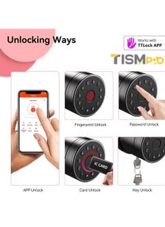 TISMpro Smart Knob Door Lock  Fingerprint Lock / App Lock / Password Lock / Card Lock / Key Lock / Electronic Deadbolt Compatible with TTLock System Black  - Image 5
