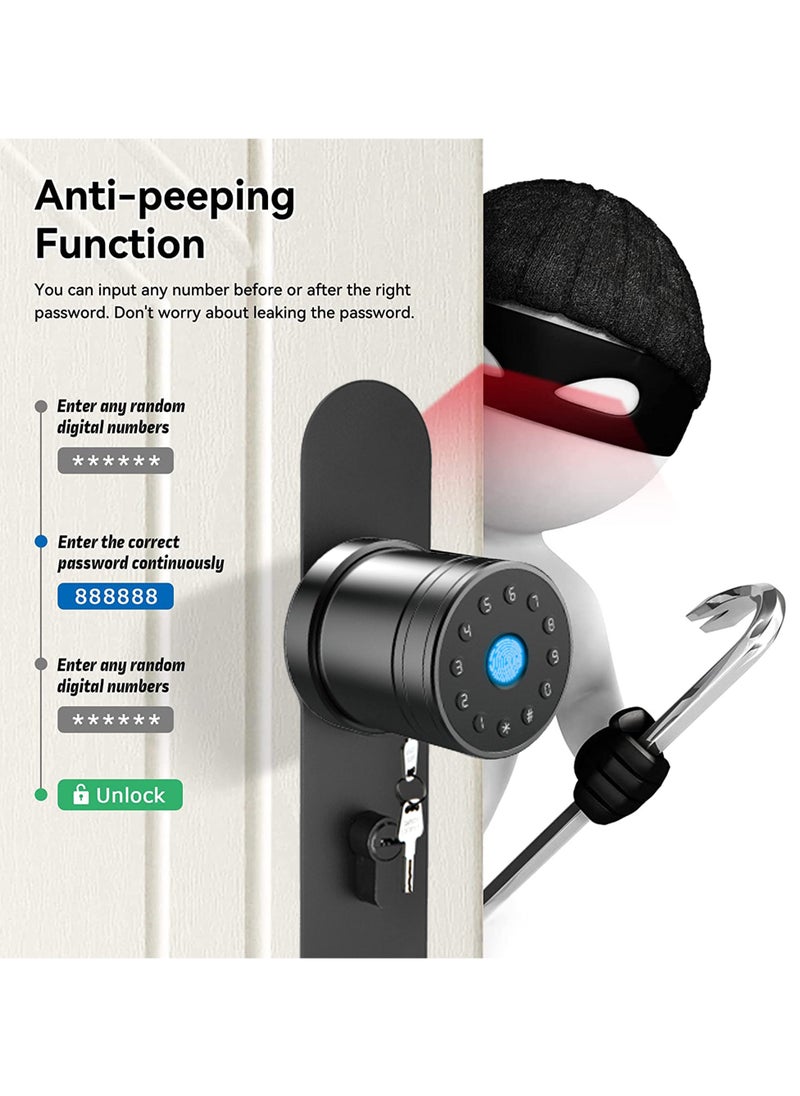 TISMpro - Smart Knob Door Lock  Fingerprint Lock / App Lock / Password Lock / Card Lock / Key Lock / Electronic Deadbolt Compatible with TTLock System Black - Image 1