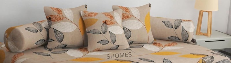 SHOMES SHOMES Pure Soft Glace Cotton Floral Printed Diwan Set Covers 6 Pieces 1 Single Bed Sheet 60 X 90 with 3 Cushion 16 X 16 2 Bolster Covers 16 X 32 Brown Leaf  - Image 5