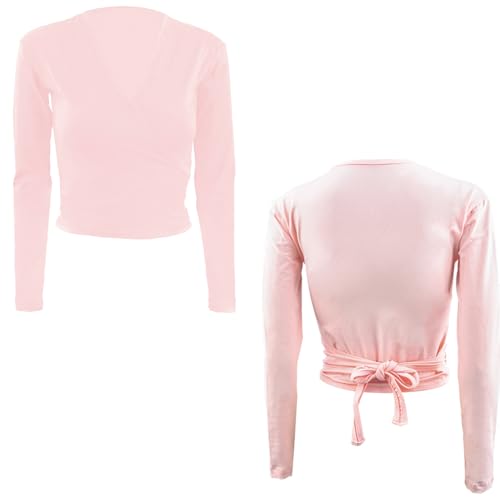 Bezioner Ballet Wrap Top Girls Ballet Sweater Dance Sweater for Girls Pink, L - Image 4