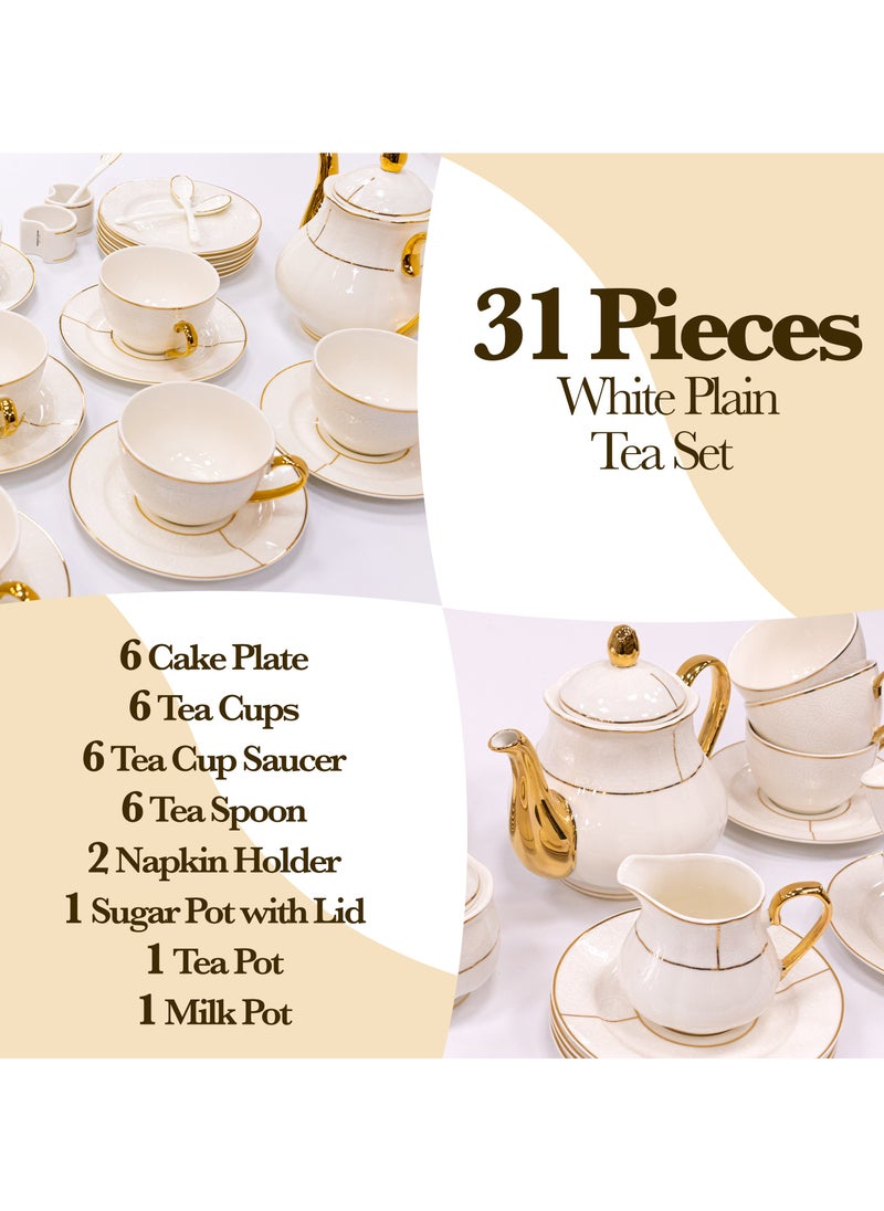 Bright Stone White Plain Tea Set (31 Piece)  - Image 2