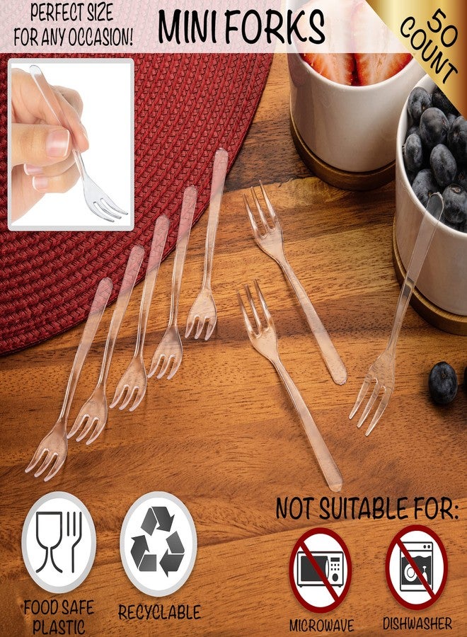 LSR LORESO Tasting Mini Forks 50CT - LORESO Clear Small Plastic Forks For Fruit, Dessert and Frozen cakes, BPA Free, Reusable 3.8 Inches - Pack of 50 - Image 2