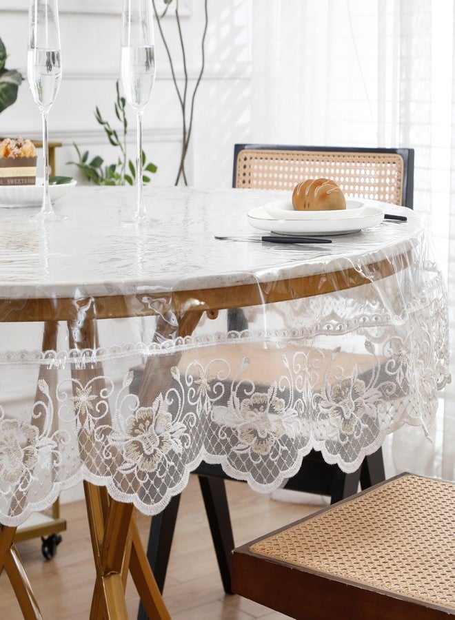 Walrus Clear Round Plastic Tablecloth Protector with Lace Around Waterproof Oil-Proof PVC Table Cloth Stain-Resistant Wipeable Table Cover for Round Table - Image 3