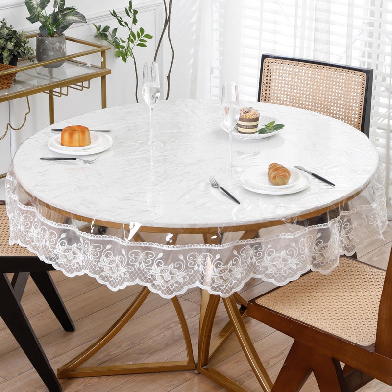 Walrus Clear Round Plastic Tablecloth Protector with Lace Around Waterproof Oil-Proof PVC Table Cloth Stain-Resistant Wipeable Table Cover for Round Table - Image 1