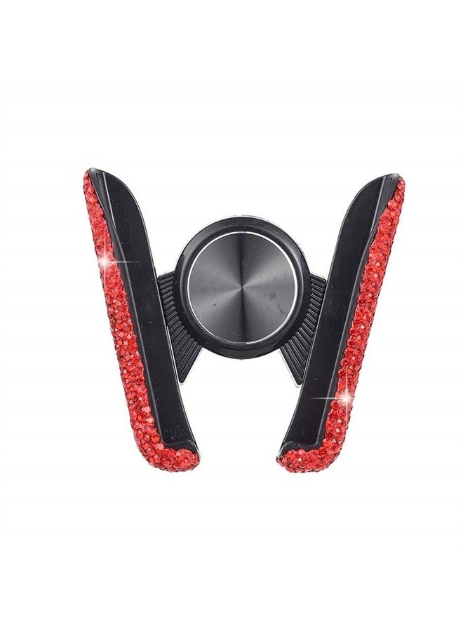 SUNCARACCL Bling Car Phone Holder Mini Car Dash Air Vent Automatic Phone Mount Universal 360°Adjustable Crystal Auto Car Stand Phone Holder Car Accessories for Women and Girls (Red) - Image 2