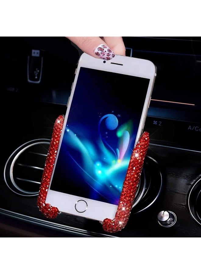 SUNCARACCL Bling Car Phone Holder Mini Car Dash Air Vent Automatic Phone Mount Universal 360°Adjustable Crystal Auto Car Stand Phone Holder Car Accessories for Women and Girls (Red) - Image 1