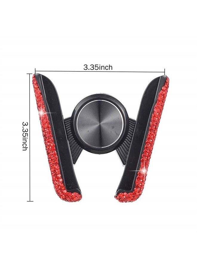 SUNCARACCL Bling Car Phone Holder Mini Car Dash Air Vent Automatic Phone Mount Universal 360°Adjustable Crystal Auto Car Stand Phone Holder Car Accessories for Women and Girls (Red) - Image 5