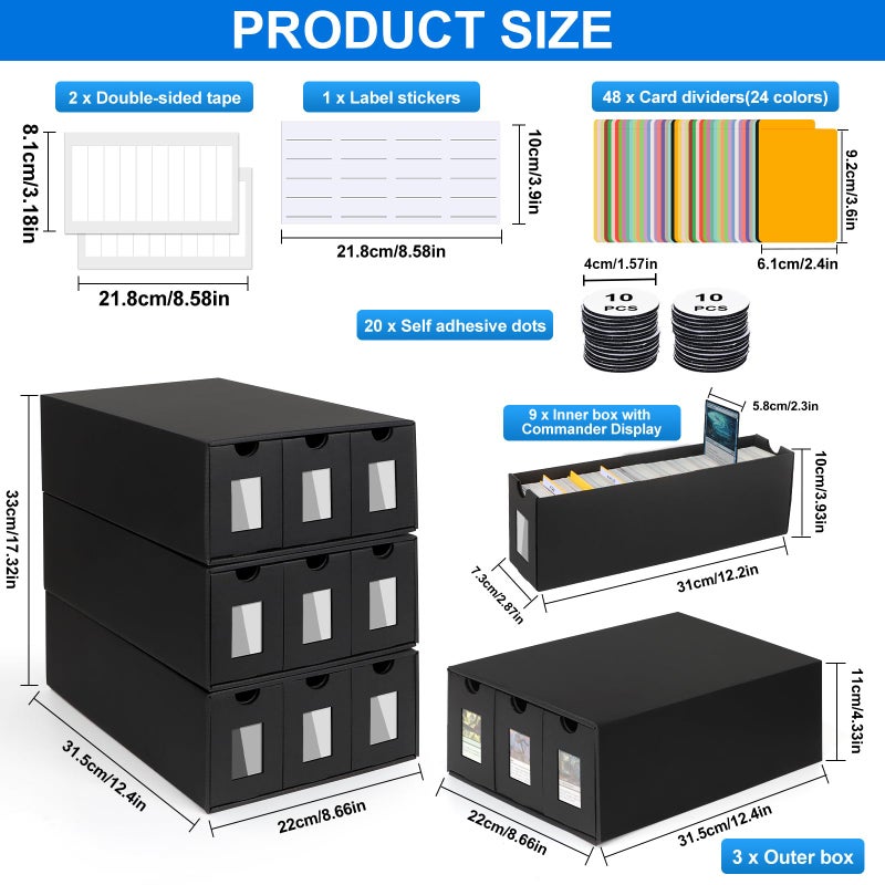 BILIPLE 9000+ Trading Card Storage Box for Commander Display, Card Deck Box Cardboard with 48 Dividers, Labels & Tapes, Trading Card Collection Box Fit for TCG, PTCG, MTG and Sport Cards - Image 2