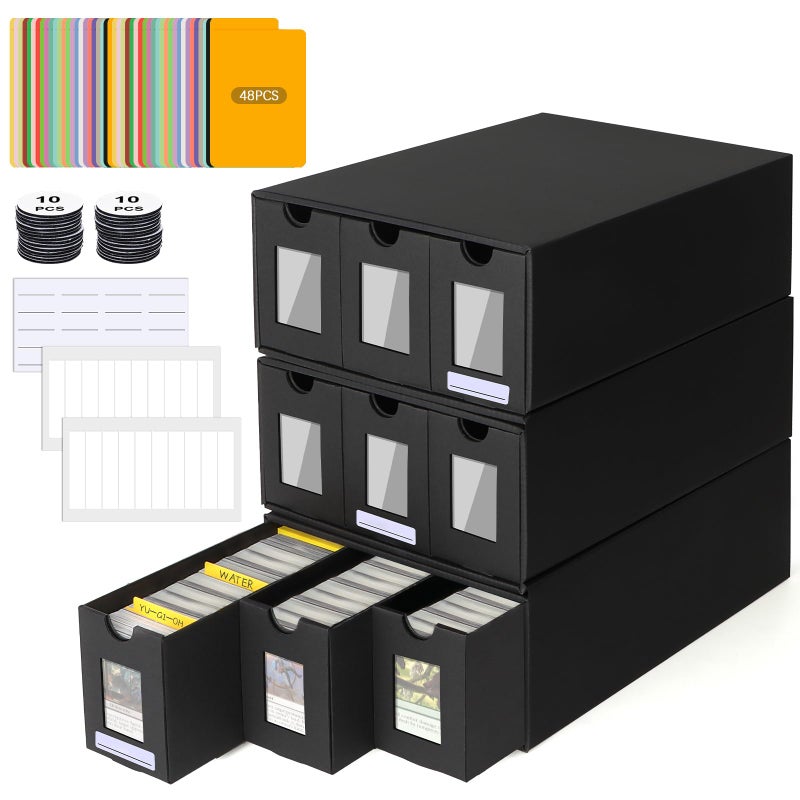 BILIPLE 9000+ Trading Card Storage Box for Commander Display, Card Deck Box Cardboard with 48 Dividers, Labels & Tapes, Trading Card Collection Box Fit for TCG, PTCG, MTG and Sport Cards - Image 1