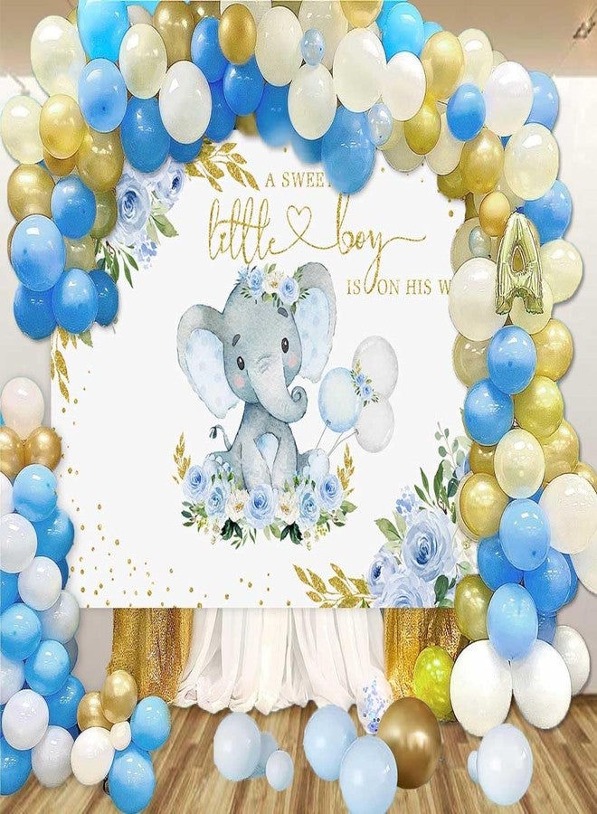 Sensfun Elephant Boy Baby Shower Backdrop Blue Watercolor Flower Little Peanut Elephant Baby Shower Decorations Cake Table Banner Party Photography Background Photoshoot Props (7x5ft) - Image 3