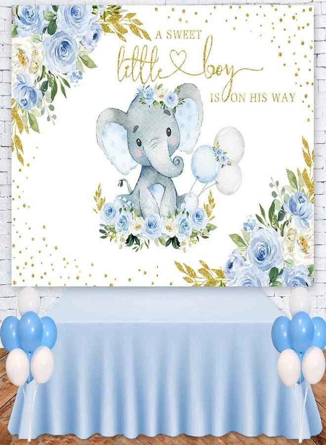Sensfun Elephant Boy Baby Shower Backdrop Blue Watercolor Flower Little Peanut Elephant Baby Shower Decorations Cake Table Banner Party Photography Background Photoshoot Props (7x5ft) - Image 4