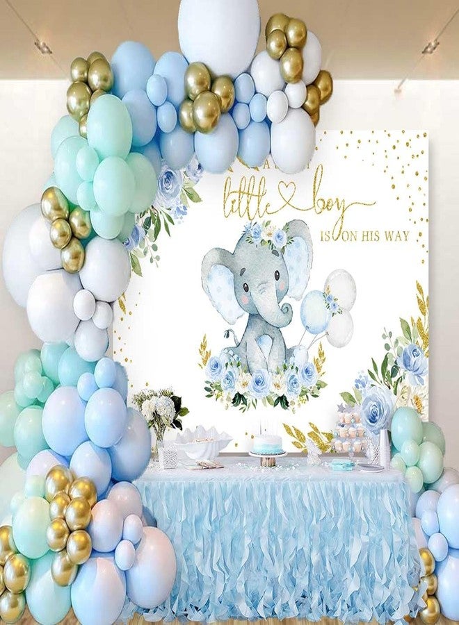 Sensfun Elephant Boy Baby Shower Backdrop Blue Watercolor Flower Little Peanut Elephant Baby Shower Decorations Cake Table Banner Party Photography Background Photoshoot Props (7x5ft) - Image 2