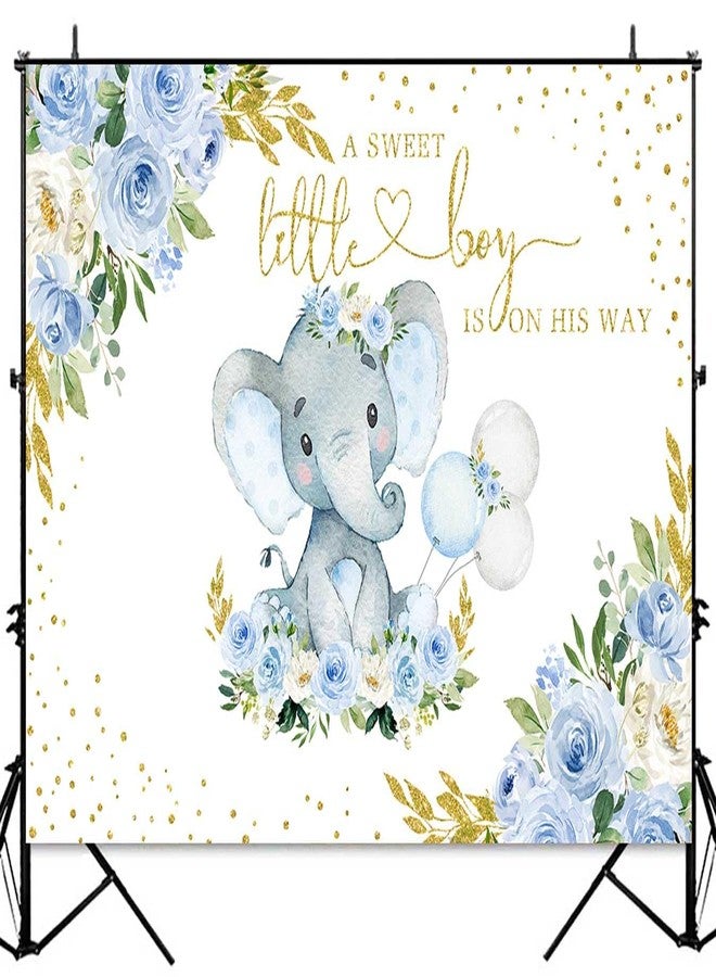 Sensfun Elephant Boy Baby Shower Backdrop Blue Watercolor Flower Little Peanut Elephant Baby Shower Decorations Cake Table Banner Party Photography Background Photoshoot Props (7x5ft) - Image 5