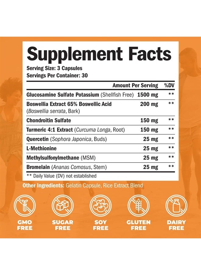 Vimerson Health Glucosamine Chondroitin MSM Turmeric Boswellia - Joint Support Supplement. Antioxidant Properties Occasional Discomfort Relief for Back, Knees And Hands 90 Capsules  - Image 2