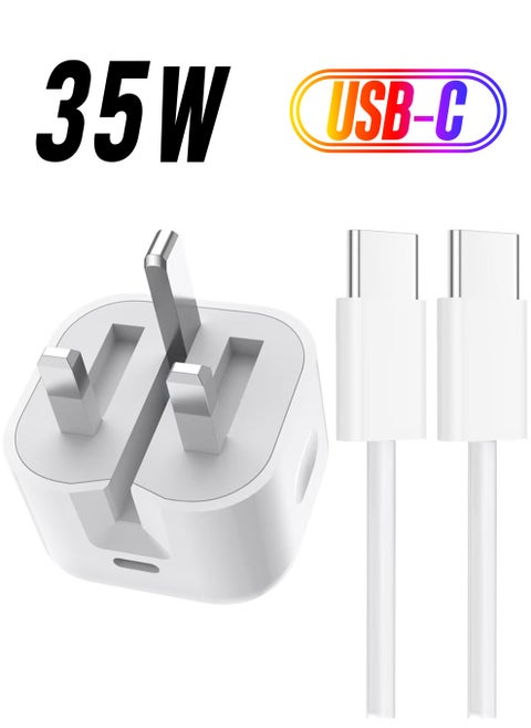 شاحن iPhone 15 Pro Max مع منفذ USB C 35 وات مع سلك شحن سريع 1 متر iPhone من النوع C إلى C لهاتف iPhone 15 Pro max/15 Pro/15 plus/15 وSamsung S24 وجميع الهواتف المحمولة / علامات التبويب USB C