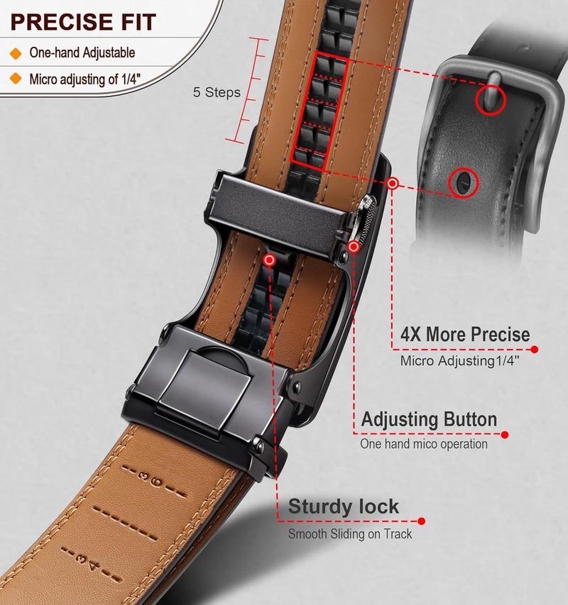 Contacts Genuine Leather Belt for Men with Autolock Buckle - Micro Adjustable Belt Fit Everywhere | Formal & Casual | Elegant Gift Box - Image 4