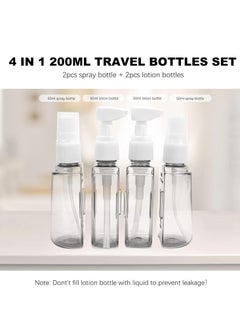 Necomi 4 in 1 Travel Bottle Set, Travel Containers Set for Toiletries, Leak-Proof Refillable Plastic Bottles with Lid for Shampoo Conditioner Lotion Liquids  - Image 3