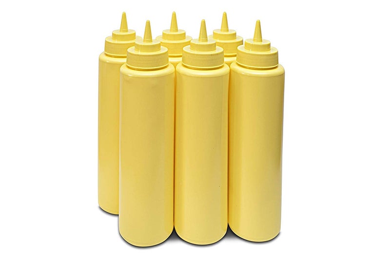 THW 36 oz 1 LTR Plastic Squeeze Bottles for Ketchup BBQ Sauce Syrup Condiments Mustard Mayo Hot Sauce Olive Oil Dressing Yellow Pack of 6 Pieces - Image 1
