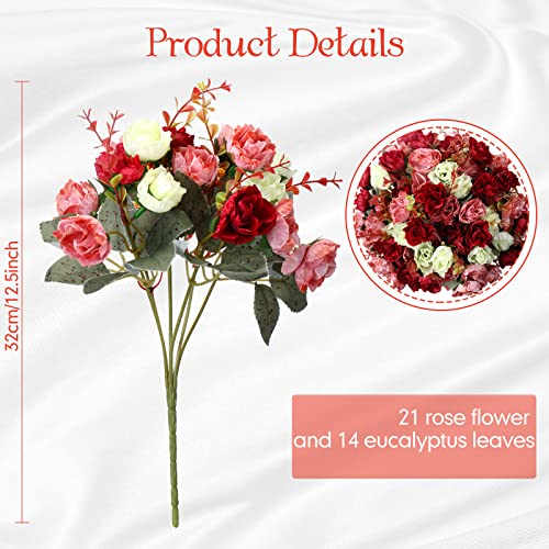 Geosar 8 Pcs Rose Artificial Flowers Fake Flowers Bouquet 21 Heads Silk Faux Floral Bundles with Stem for Home Bridal Wedding Arrangements Table Centerpieces Party Decor Mixed Colors - Image 3