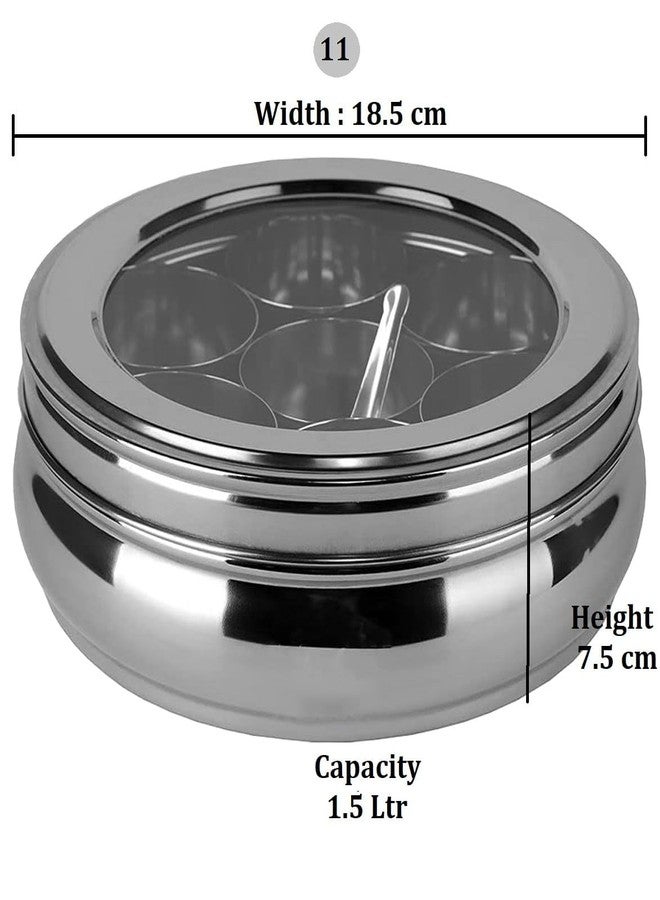 INKULTURE Stainless Steel Masala Box For Kitchen, Belly Shaped And Capacity 1.5 Liter | Spice Box/Masala Dabba/Namak Dani With See Through Lid, 07 Containers And Spoon | Anjarai Petti - Image 4